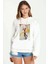 Basketbolcu Spor Baskılı Beyaz Kadın Örme Kapşonlu Sweatshirt Uzun Kol 1