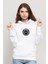 H I E L D Baskılı Beyaz Kadın Örme Kapşonlu Sweatshirt Uzun Kol 1