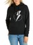 Flash Lightning Baskılı Siyah Kadın Örme Kapşonlu Sweatshirt Uzun Kol 1
