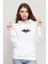 Mindhunter Yarasa Baskılı Beyaz Kadın Örme Kapşonlu Sweatshirt Uzun Kol 1