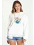 Bowling Topu Baskılı Beyaz Kadın Örme Kapşonlu Sweatshirt Uzun Kol 1