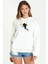 Silhouette Fairy Baskılı Kadın Örme Kapüşonlu Beyaz Sweatshirt Uzun Kol 1