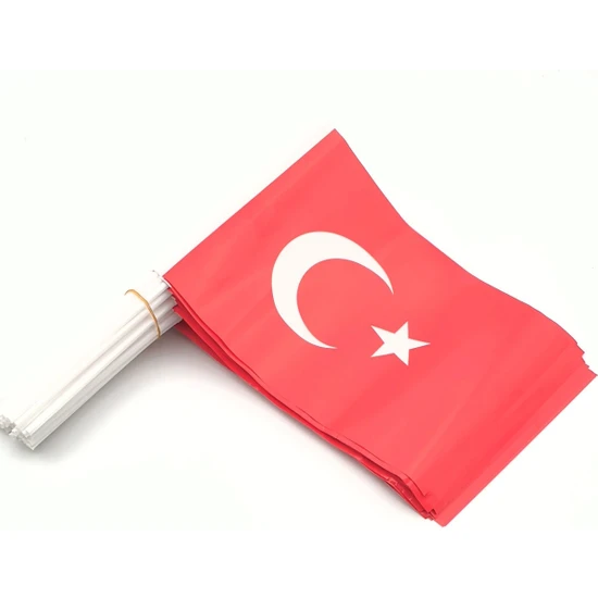 Partisüs 10 Adet Çubuklu Kağıt Türk Bayrağı Çıtalı Sopalı Ayyıldız Baskılı Bayrak