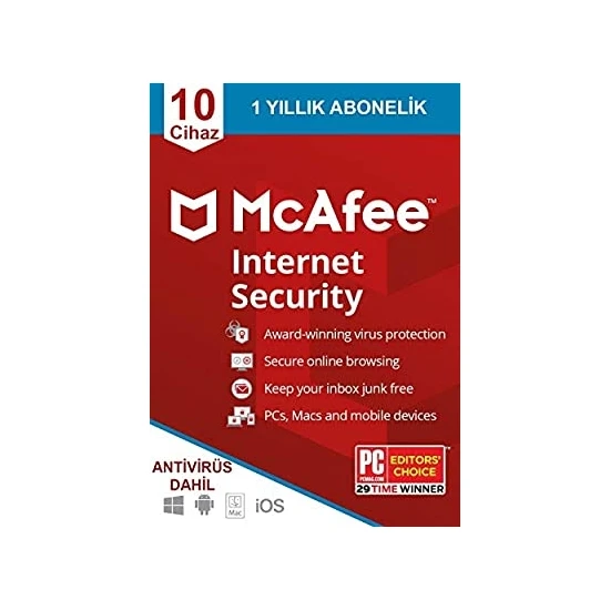 Mcafee Internet Security 10 Cihaz 1 Yıl Son Sürüm