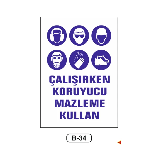 Gündoğdu Çalışırken Koruyucu Malzeme Kullan Uyarı Ikaz Levhası 35 x 50 cm