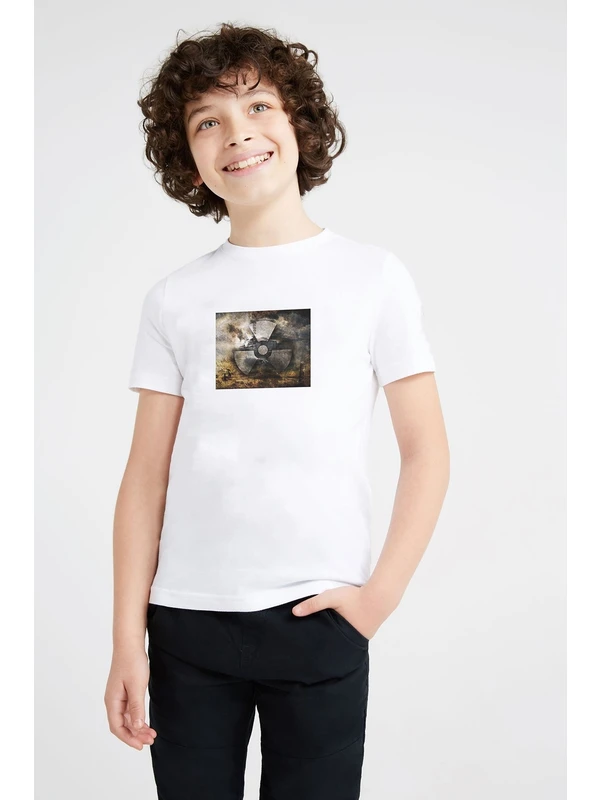 Qivi Stalker Alta Silik Yazı Baskılı Çocuk Beyaz T-Shirt