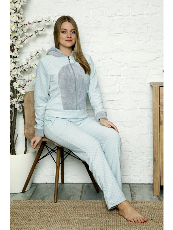 Yeşil Kışlık Peluş Polar Kadın Tulum Pijama Takım- Welsoft I