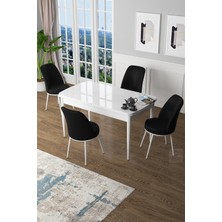 Canisa Concept Canisa Zen Serisi Mdf Açılabilir Beyaz Mutfak Masası Takımı+4 Siyah Sandalye