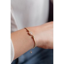 Semiz Kuyumculuk Baget Taşlı Yılan Zincirli Altın Bileklik