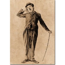 Cakatablo  Ahşap Tablo Esneyen Charlie Chaplin Görseli