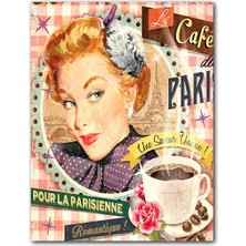 Cakatablo  Ahşap Tablo Romantik Kahve Saati Tarzı Görsel