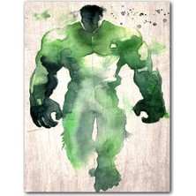 Cakatablo  Ahşap Tablo Eski Sulu Boya Yeşil Dev Hulk Görseli