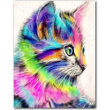 Cakatablo  Ahşap Tablo Retro Renkli Kedi Baskılı Görsel