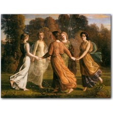 Cakatablo  Ahşap Tablo Louis Janmot Bahçede Çember Halindeki Genç Kızlar