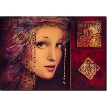 Cakatablo  Ahşap Tablo Boncuk Örmeli Kadın Figürü Görseli