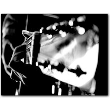 Cakatablo  Ahşap Tablo Akustik Gitar Perde Yakın Çekim Siyah Beyaz