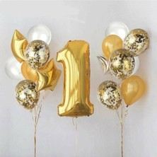 Bal10 Dünyası 1 Yaş Gold Folyo Balon  Şeffaf Balon  Seti Doğum Günü Parti Seti