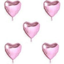 Bal10 Dünyası Pembe Kalp Folyo Balon  45 cm -  5 Adet