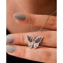 Papatya Silver 925 Ayar Gümüş Mineli Gözlü Kelebek Kolye