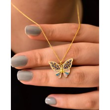 Papatya Silver 925 Ayar Gümüş Mineli Gözlü Kelebek Kolye