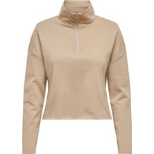 Only Kapüşon Yaka Açık Kahve Kadın Sweatshirt