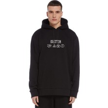 Qivi LED Zeppelin 4lü Logo Baskılı Siyah Erkek Örme Kapşonlu Sweatshirt Uzun Kol