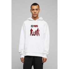 Qivi La Case De Papel Baskılı Beyaz Erkek Örme Kapşonlu Sweatshirt Uzun Kol