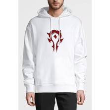 Qivi Horde Logo Baskılı Beyaz Erkek Örme Kapşonlu Sweatshirt Uzun Kol