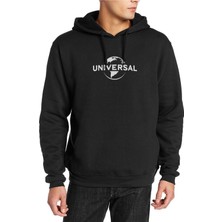 Qivi Universal Logo Baskılı Siyah Erkek Örme Kapşonlu Sweatshirt Uzun Kol