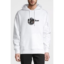 Qivi Pubg Sniper Ready Fire Baskılı Beyaz Erkek Örme Kapşonlu Sweatshirt Uzun Kol