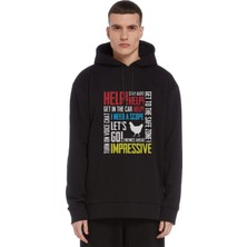 Qivi Pubg Karısık Baskılı Siyah Erkek Örme Kapşonlu Sweatshirt Uzun Kol