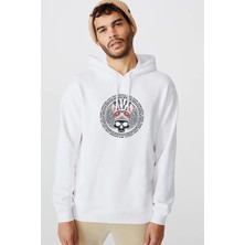 Qivi Motor Club Motor Kulubu Motorsiklet Kulubu Baskılı Beyaz Erkek Örme Kapşonlu Sweatshirt Uzun Kol