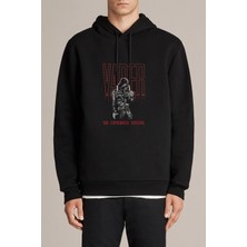 Qivi Darth Vader Baskılı Siyah Erkek Örme Kapşonlu Sweatshirt Uzun Kol