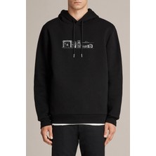 Qivi Fotoğraf Makinasının Evrimi Camera Baskılı Siyah Erkek Örme Kapşonlu Sweatshirt Uzun Kol