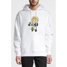 Qivi Astronot Çocuk Baskılı Beyaz Erkek Örme Kapşonlu Sweatshirt Uzun Kol