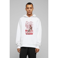 Qivi Allen Iverson Baskılı Beyaz Erkek Örme Kapşonlu Sweatshirt Uzun Kol