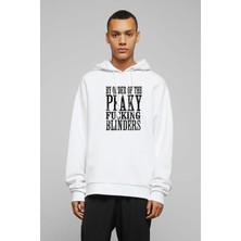Qivi Peaky Blinders Tommy Shelby By Order Baskılı Beyaz Erkek Örme Kapşonlu Sweatshirt Uzun Kol