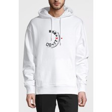 Qivi Photography Shoot Manual Baskılı Beyaz Erkek Örme Kapşonlu Sweatshirt Uzun Kol