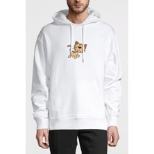 Qivi Cat Clipartcat Kitten Cartoon Baskılı Beyaz Erkek Örme Kapşonlu Sweatshirt Uzun Kol