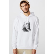 Qivi Benjamin Baskılı Beyaz Erkek Örme Kapşonlu Sweatshirt Uzun Kol