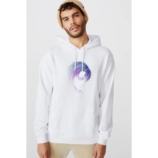 Qivi Anime Attack On Titan Baskılı Beyaz Erkek Örme Kapşonlu Sweatshirt Uzun Kol