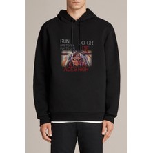 Qivi Iron Maiden Baskılı Siyah Erkek Örme Kapşonlu Sweatshirt Uzun Kol
