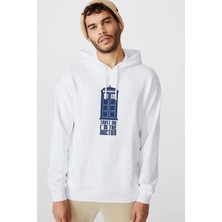 Qivi Doctor Who Trust Me I'm The Baskılı Beyaz Erkek Örme Kapşonlu Sweatshirt Uzun Kol