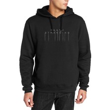 Qivi Death Stranding Logo Baskılı Siyah Erkek Örme Kapşonlu Sweatshirt Uzun Kol