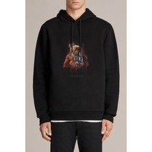 Qivi The Martian Baskılı Siyah Erkek Örme Kapşonlu Sweatshirt Uzun Kol