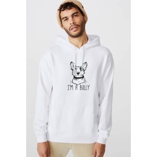 Qivi I'm A Bully Baskılı Beyaz Erkek Örme Kapşonlu Sweatshirt Uzun Kol
