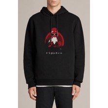 Qivi Anime Dragon Ball Baskılı Siyah Erkek Örme Kapşonlu Sweatshirt Uzun Kol