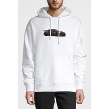 Qivi Audi Redz Baskılı Beyaz Erkek Örme Kapşonlu Sweatshirt Uzun Kol