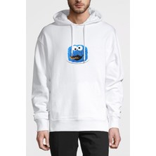 Qivi Kurabiye Canavari Cake Smash Backdrop Baskılı Beyaz Erkek Örme Kapşonlu Sweatshirt Uzun Kol