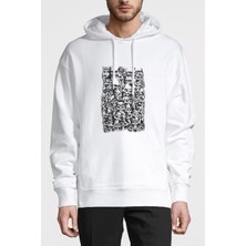 Qivi Gamblıng Skulls Baskılı Beyaz Erkek Örme Kapşonlu Sweatshirt Uzun Kol